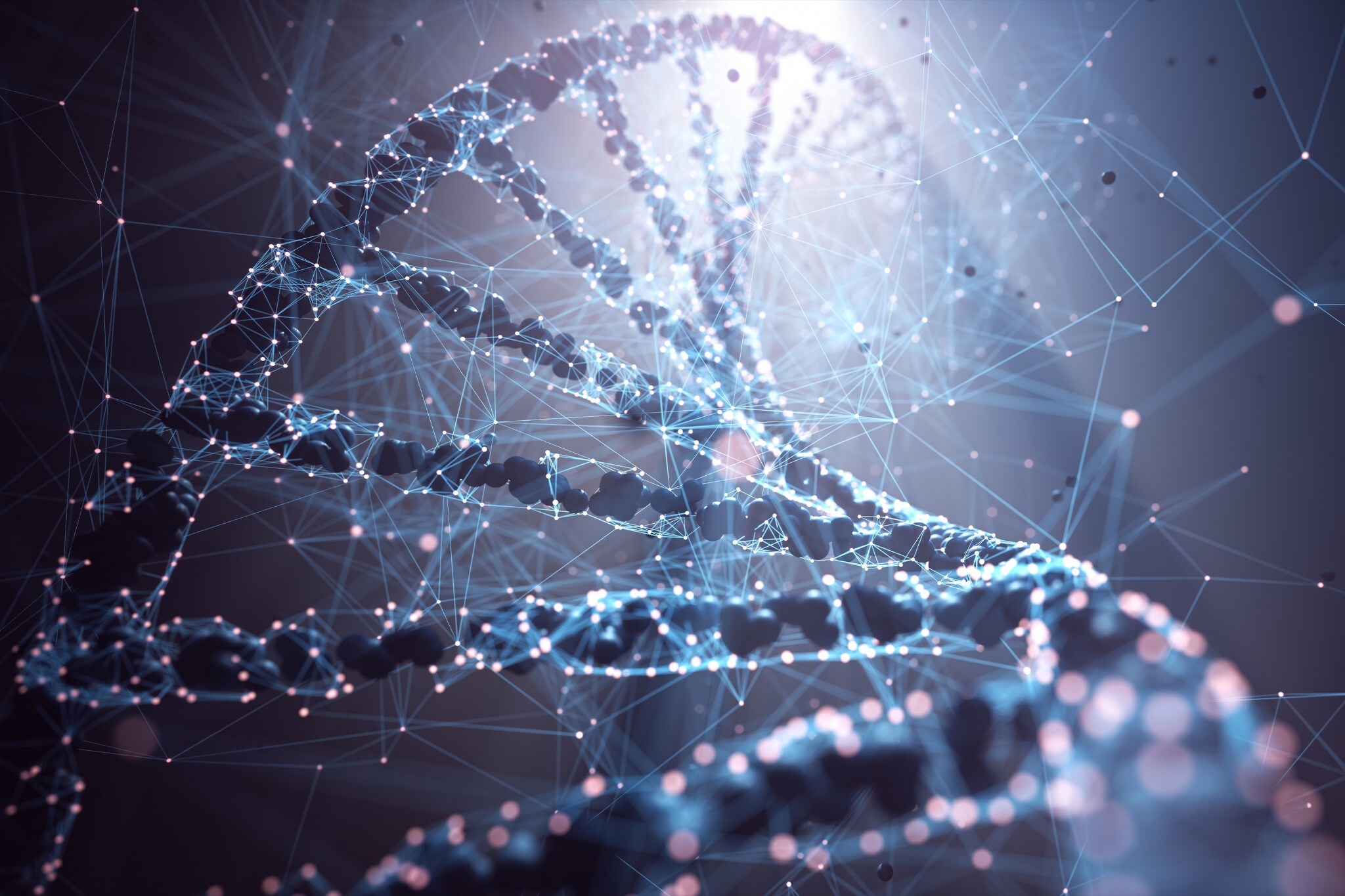 DNA-Helix mit leuchtendem Plexus und Licht im Hintergrund