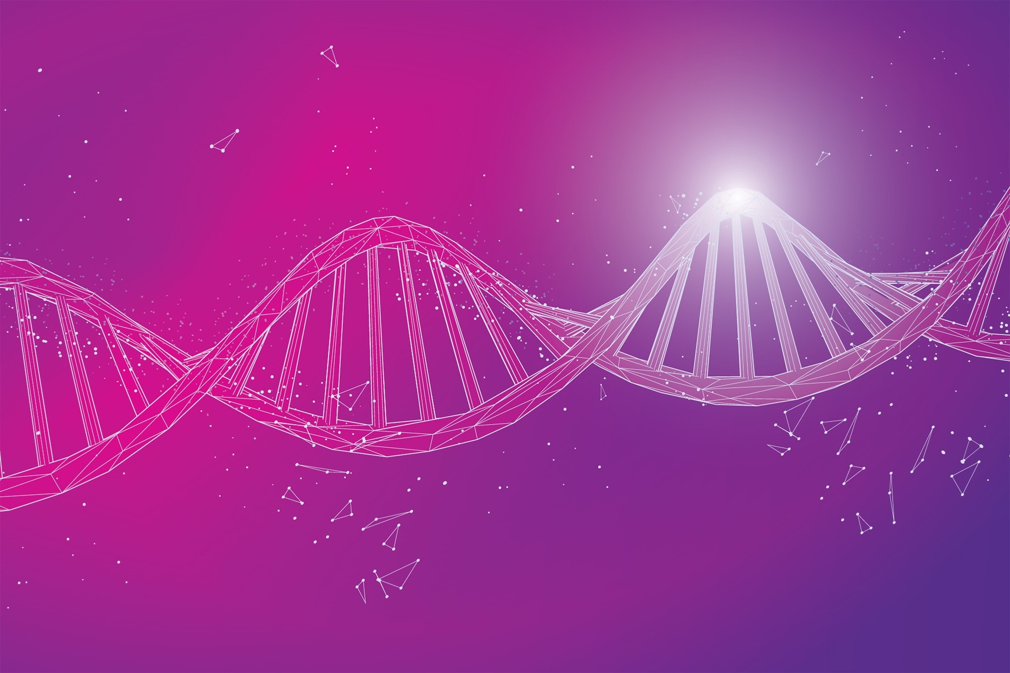 Pink DNA helix on a pink and purple gradient background