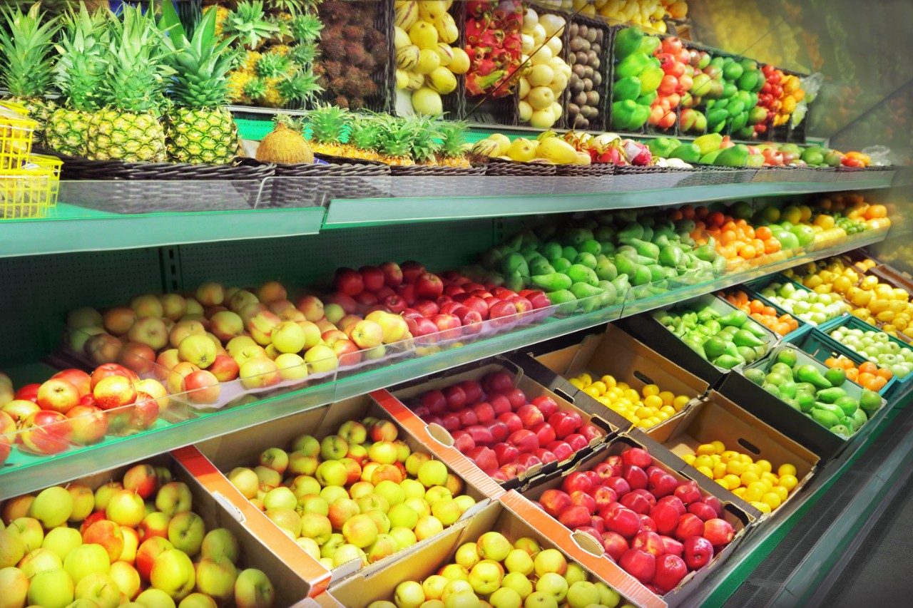 Supermarket aisle of fruits