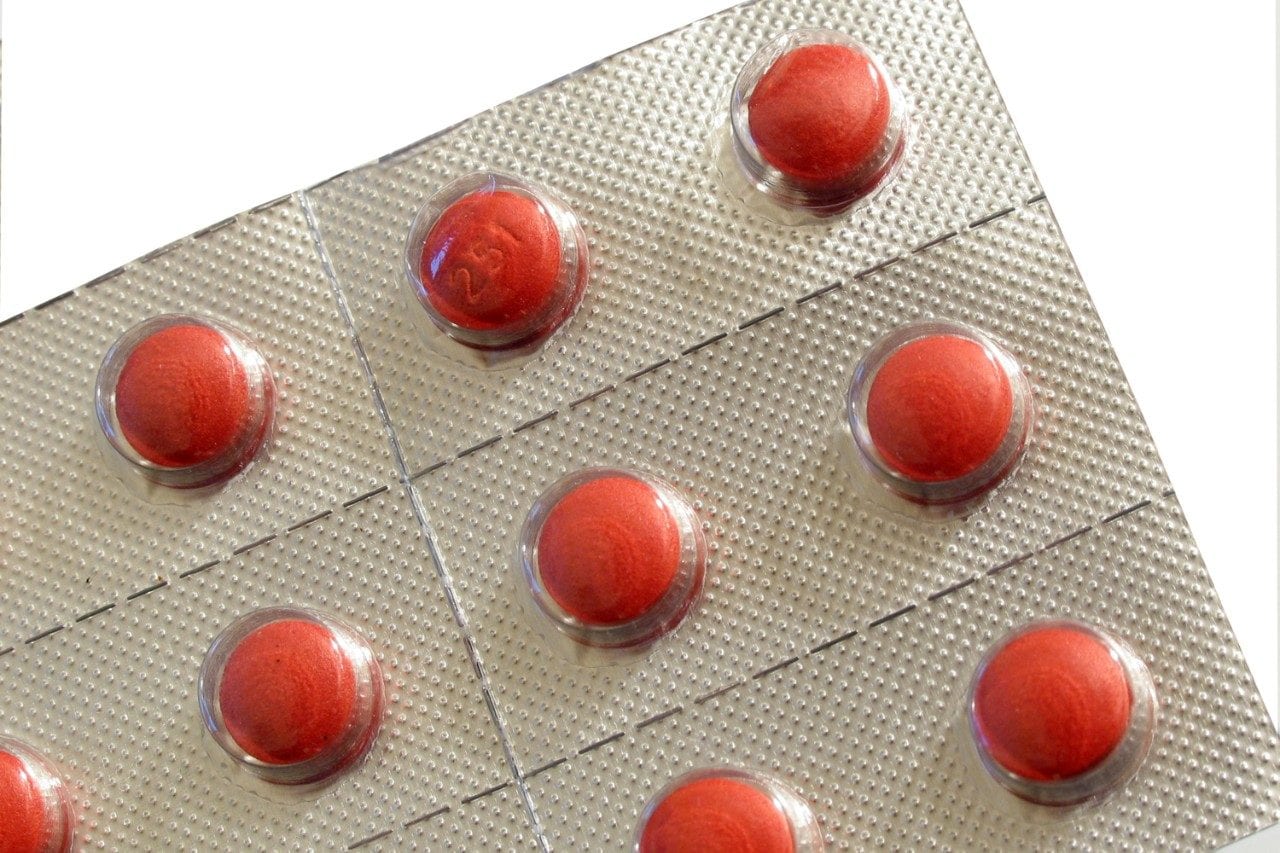 Blister pack of red psuedoephedrine pills