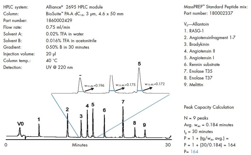 Example of column peak capacity calculation