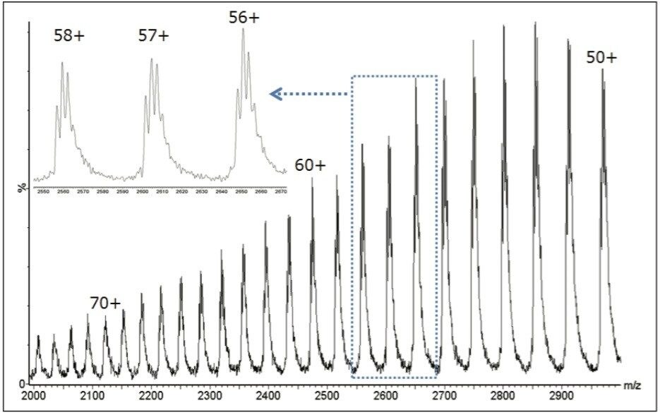 Mass spectrum of a therapeutic mAb acquired on the SQ Detector 2.