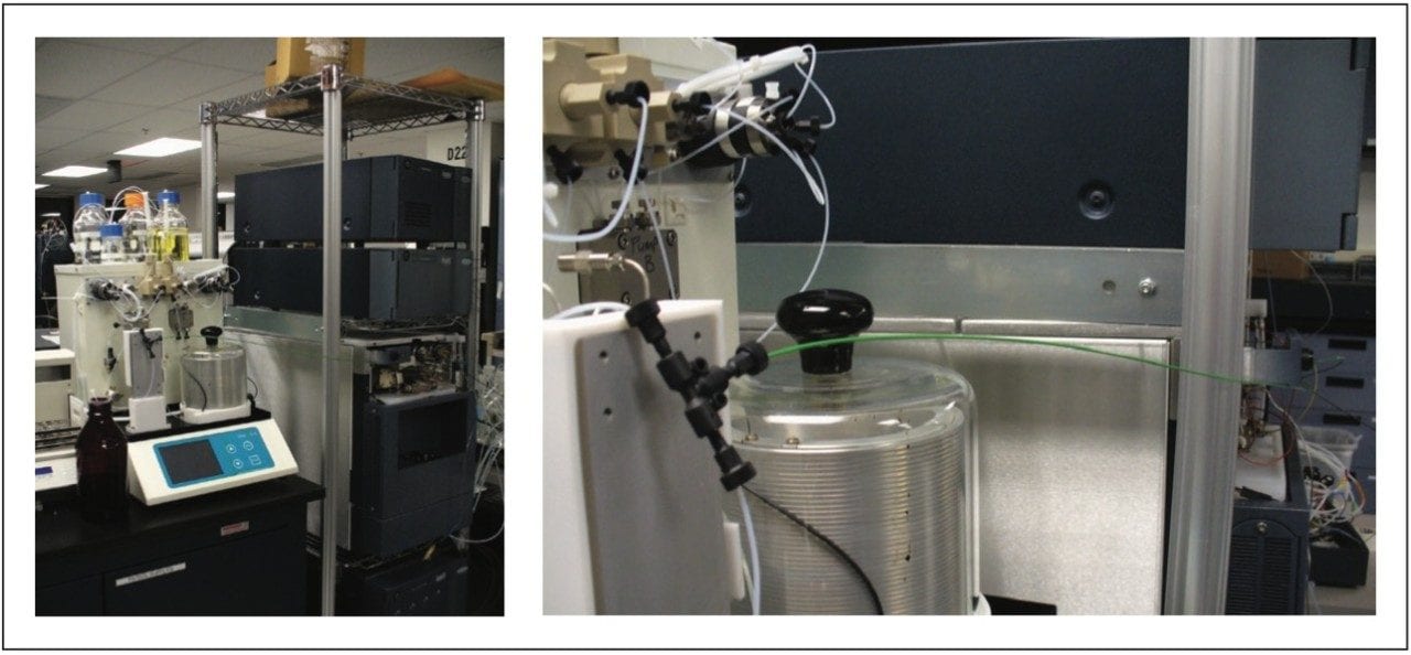 For flow reaction optimization, the PATROL UPLC Process Analysis System was configured with the Uniqsis FlowSyn System for automated online analysis of the flow reactor effluent