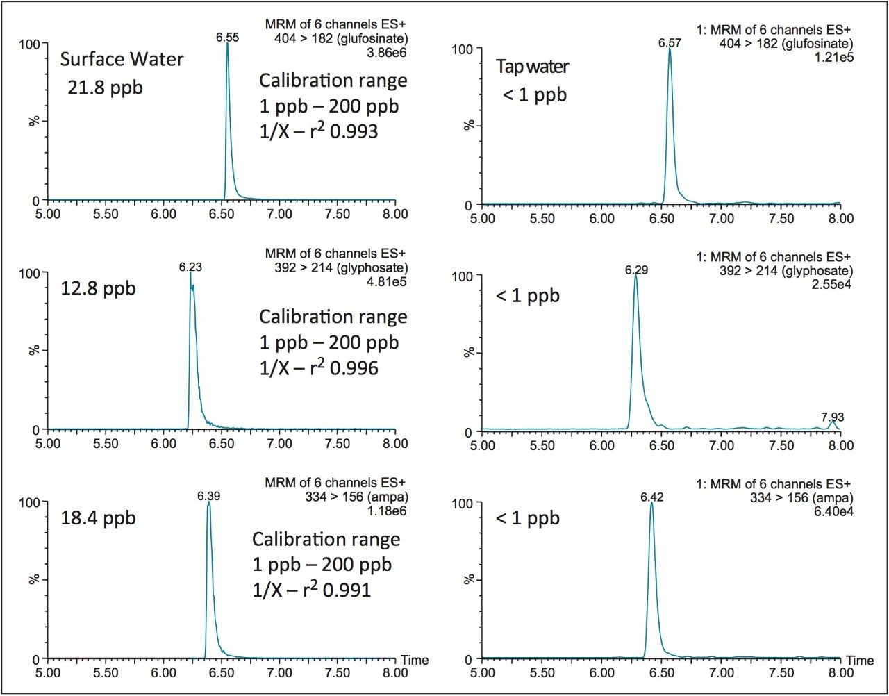 Chromatograms for surface and tap water sample after FMOC derivatization.