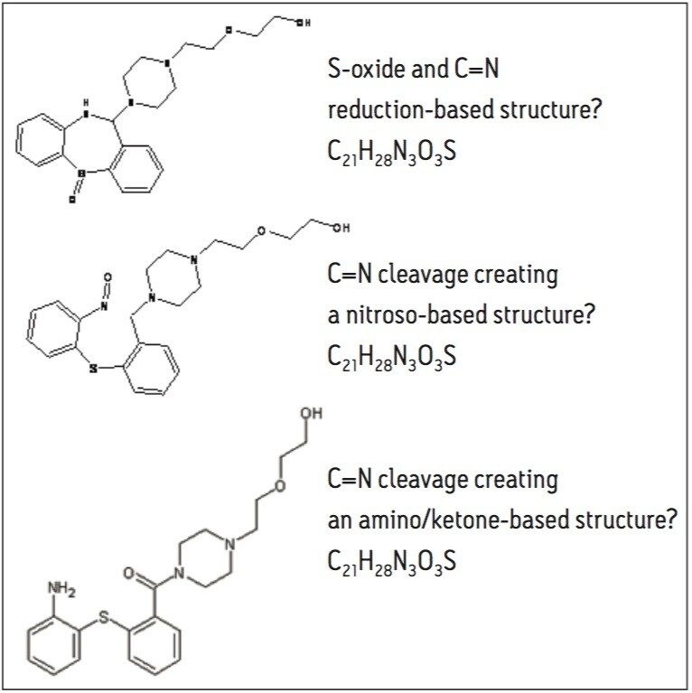 Structures that fit the m/z 402.1838 mass accuracy results reported in the elemental composition.