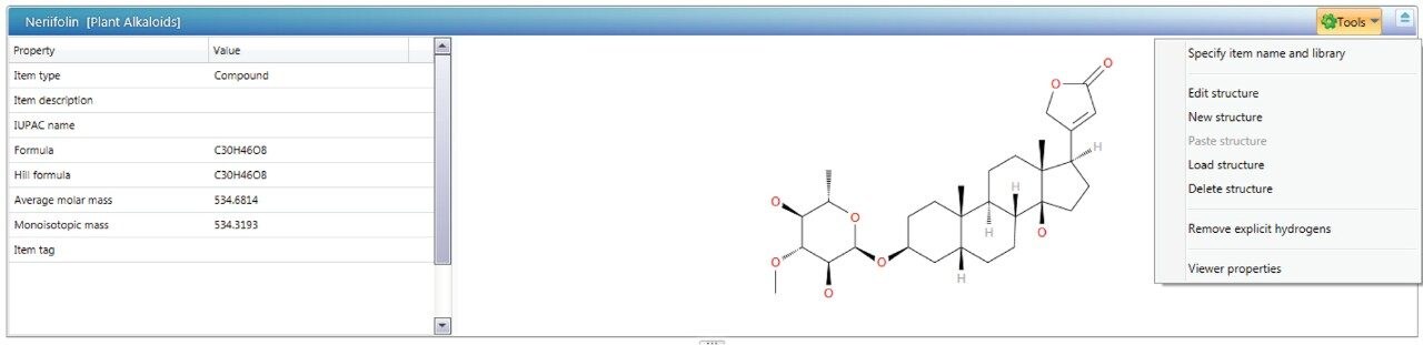 Creating a library entry for neriifolin