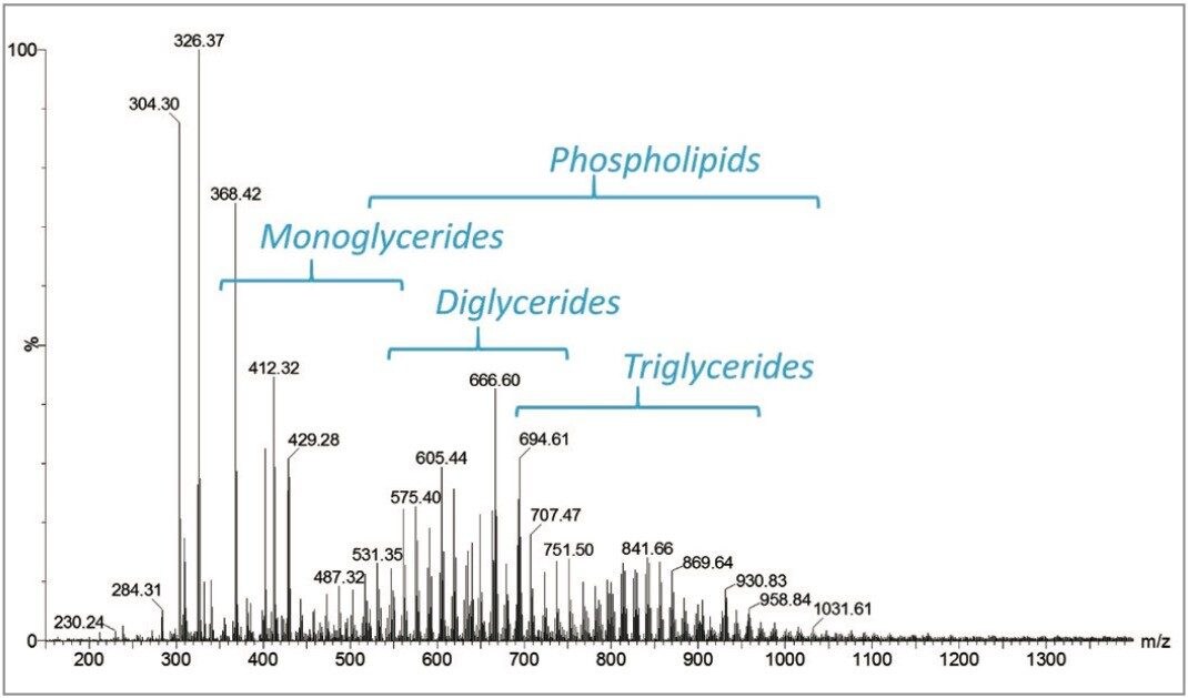 Mass spectrum of a fingerprint in negative mode with lockmass correction and background subtraction