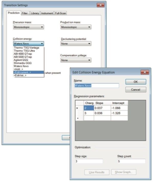 Instrument selection and step size/count in Skyline.