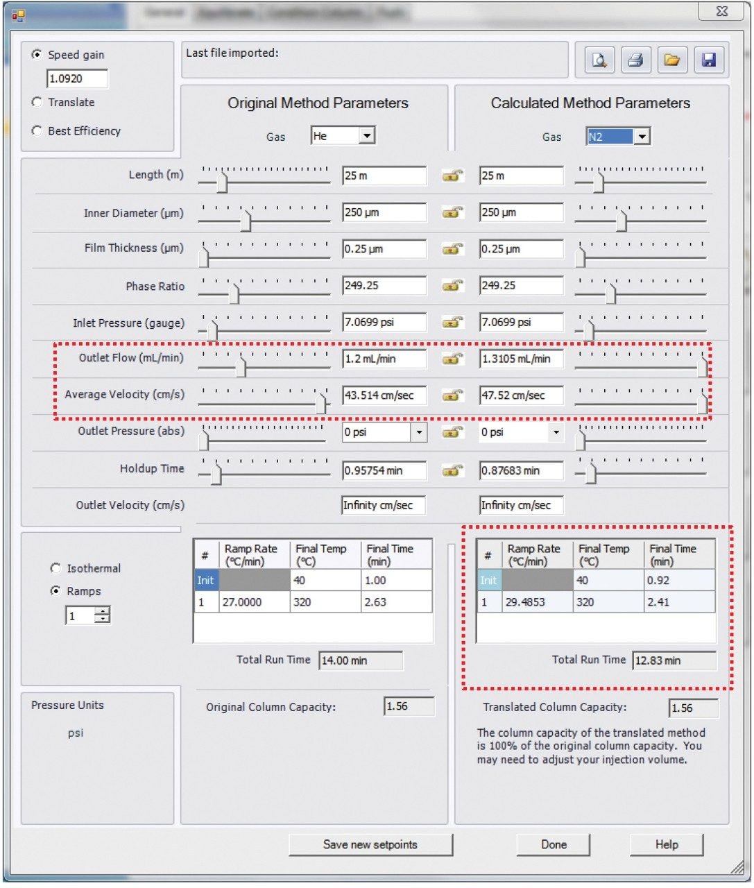 Method converter within UNIFI instrument control updates parameters based on the physical properties of N2 carrier gas