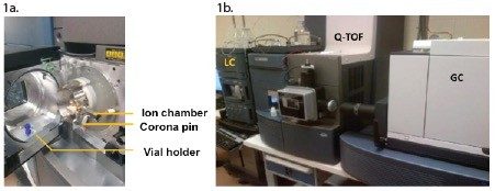 Figure 1a. Atmospheric Pressure Gas Chromatography (APGC) source on a 1b. Xevo G2-XS QTof Mass Spectrometer.