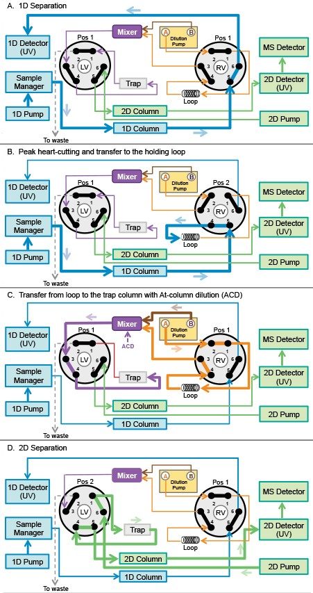 Workflow for heart-cutting a chromatographic peak using valve switching of the ACQUITY UPLC Column Manager.