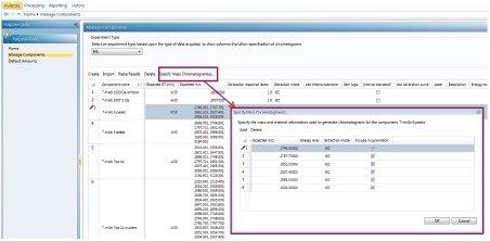 Entering single or multiple m/z values on the manage component page. 