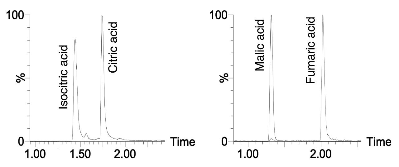  Separation of the critical pairs, citric/isocitric, and malic/fumaric acids.