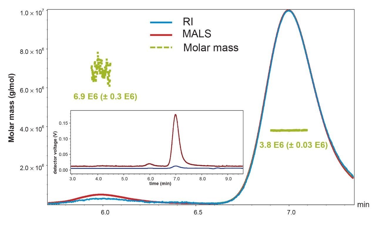 SEC-MALS of AAV8-Null sample using refractive index for concentration measurement