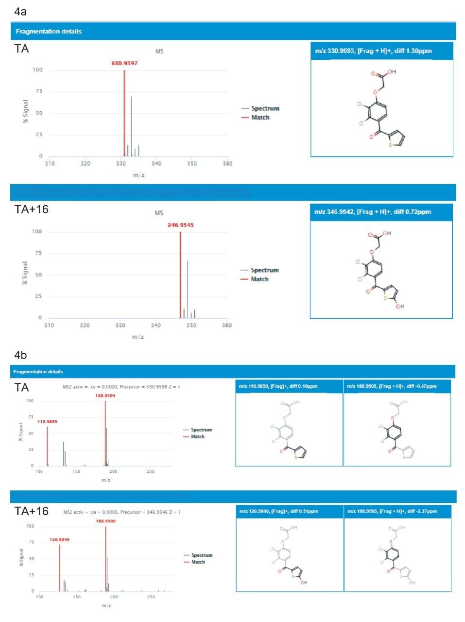 Precursor spectrum for TA and hydroxylation