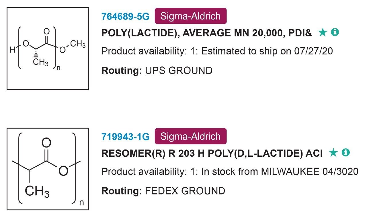 PLA samples ordered from Millipore Sigma.