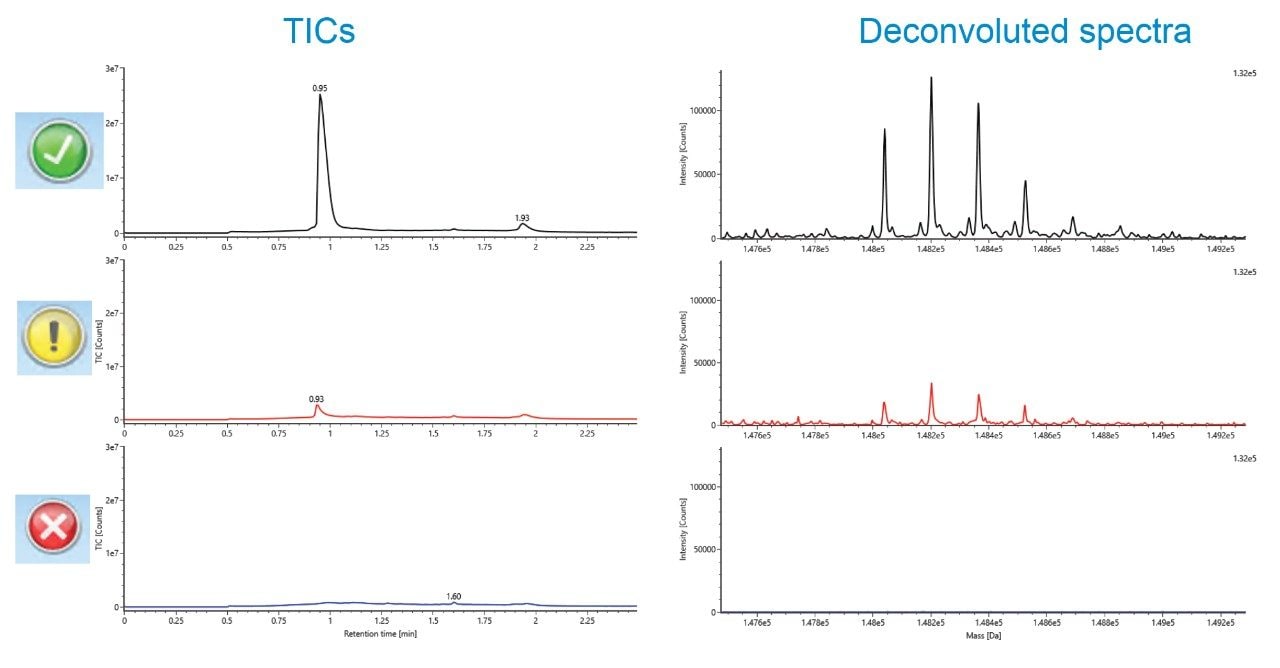 Examples of TICs and deconvoluted spectra