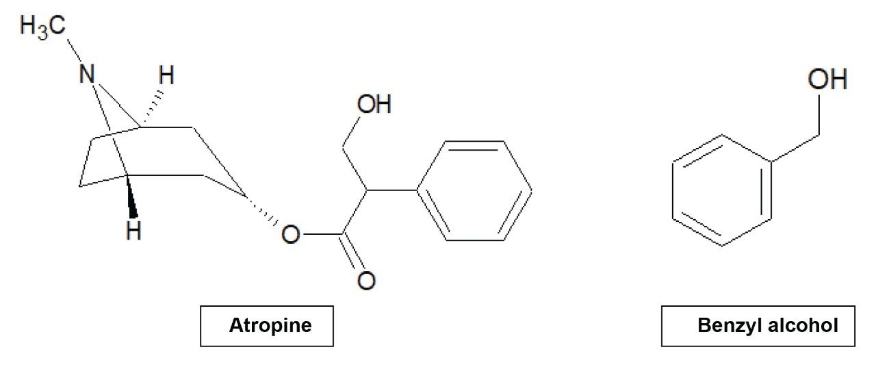  Structure of atropine and benzyl alcohol