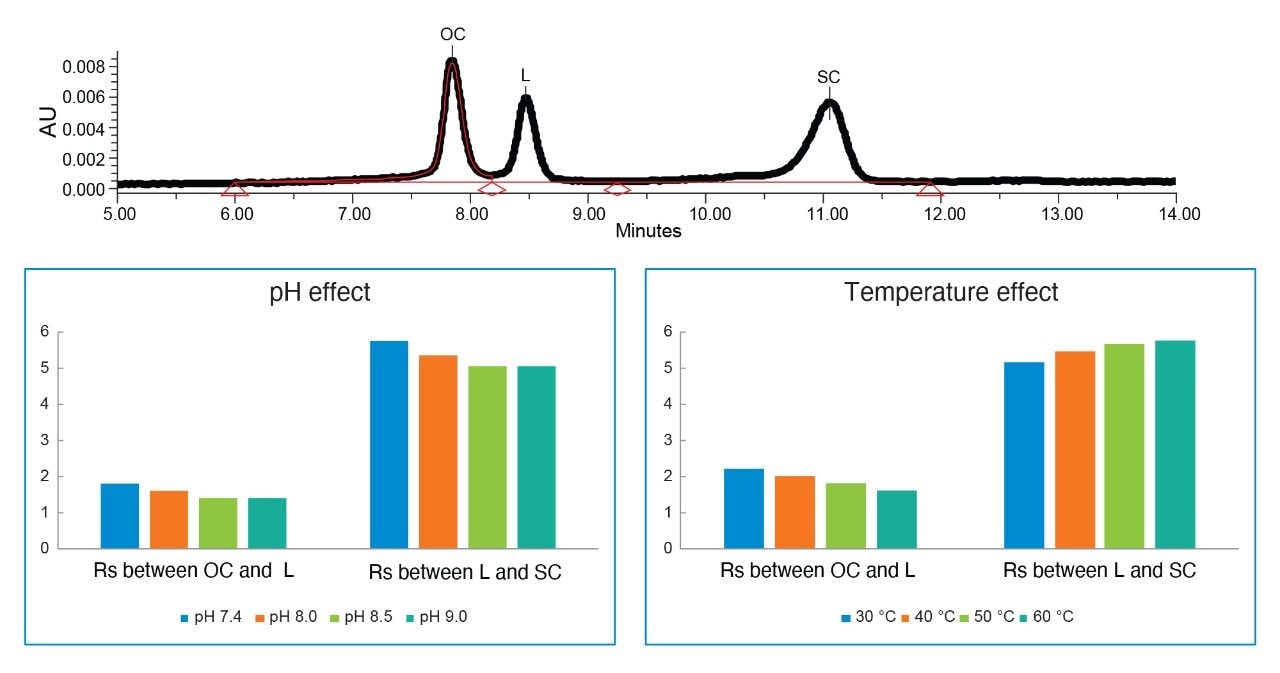 Effect of pH and temperature on the ΦX174 plasmid isoform separation