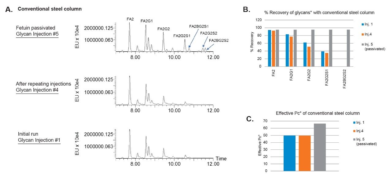 Impact of column conditioning on HILIC of N-Glycans when using conventional steel columns.