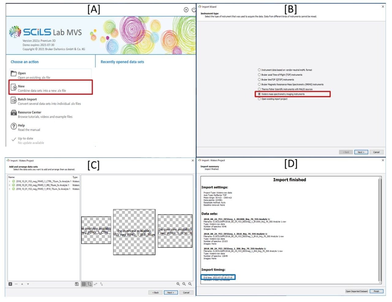 The workflow for creating a SCiLS lab project from Waters raw data