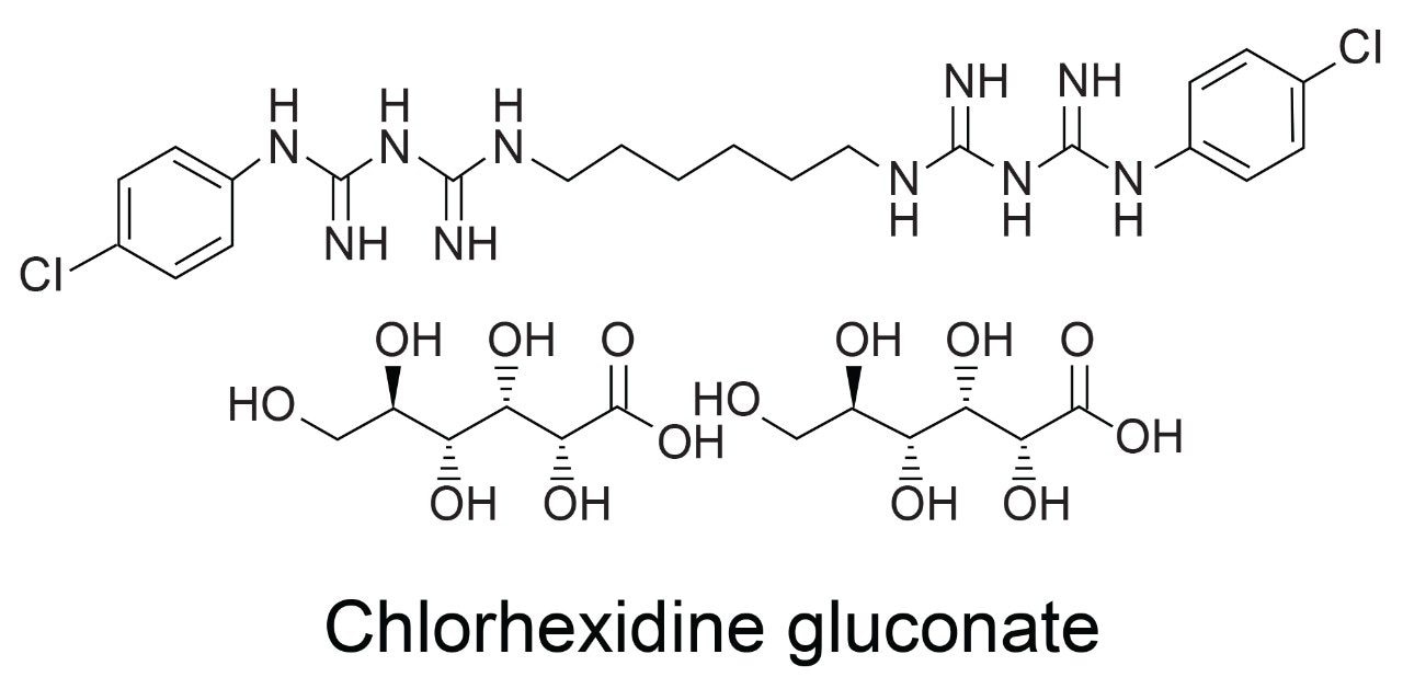 Structure of chlorhexidine gluconate.