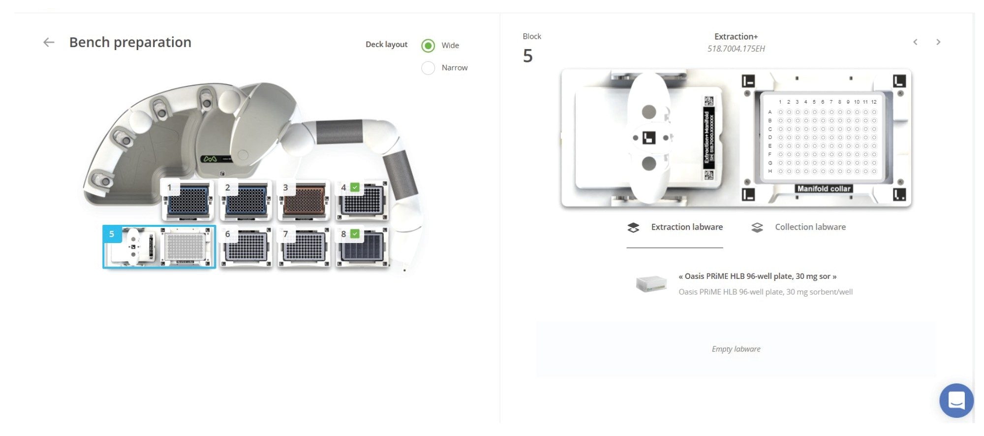  Extraction of Oasis HLB 96-well plates: The OneLab Protocol’s deck layout for plate extraction (SPE protocol) is shown