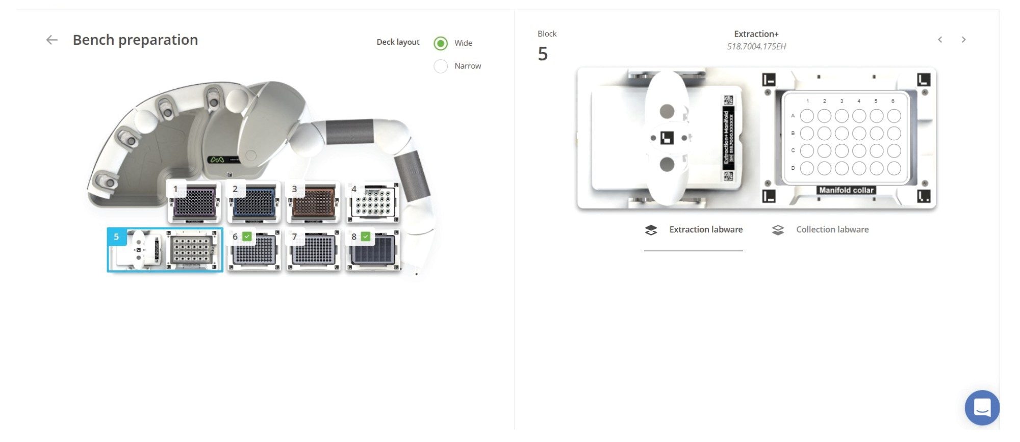 Figure 9. Protocol 4. Extraction of Oasis HLB 1 CC Vac cartridges:The OneLab Protocol’s deck layout for the cartridge extraction (SPE protocol) is shown above, illustrating the placement of all items. Dominos and device required are listed below the figure.