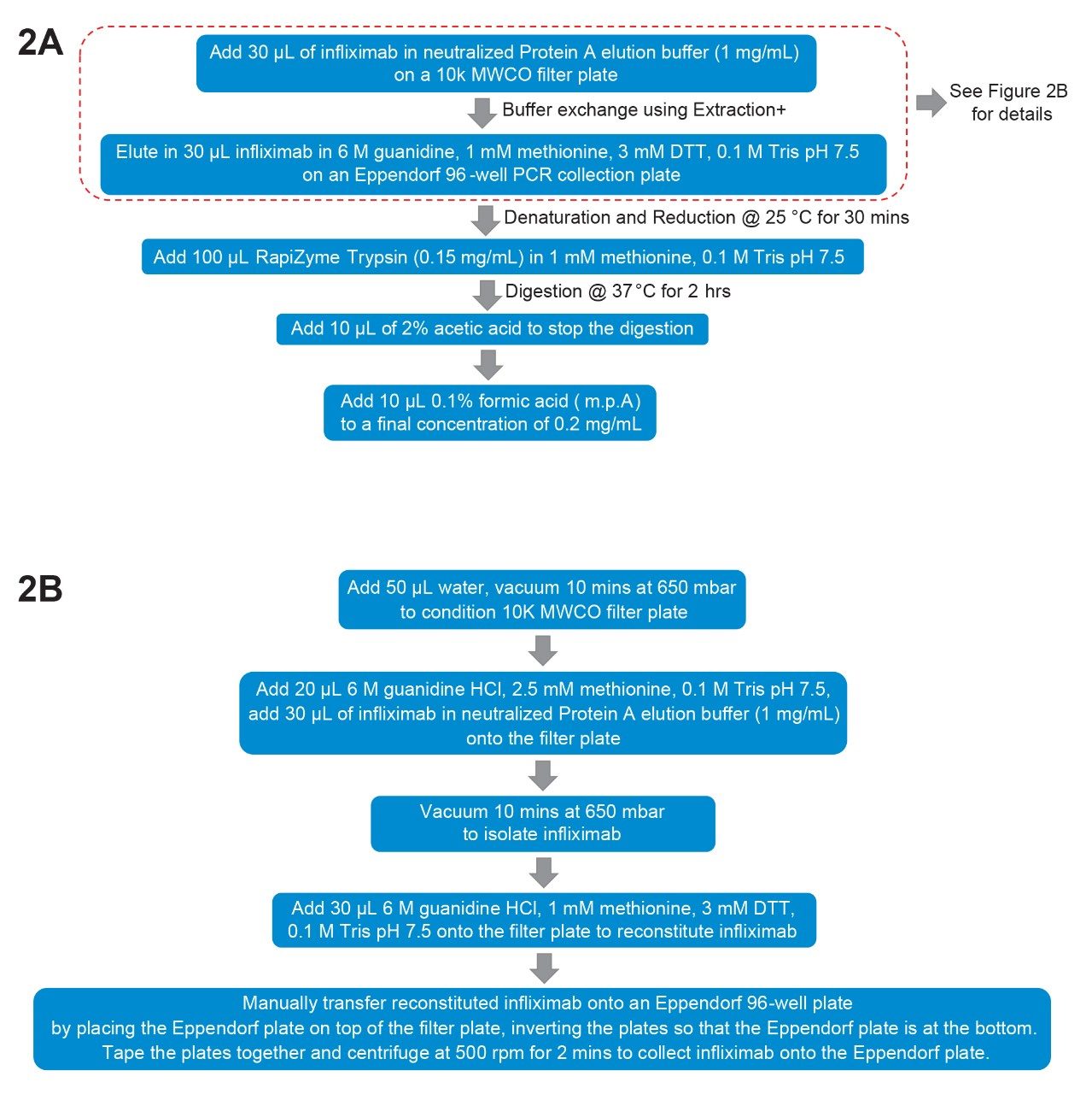  A. General digestion procedure using Andrew+ automation; B. Detailed procedure of buffer exchange