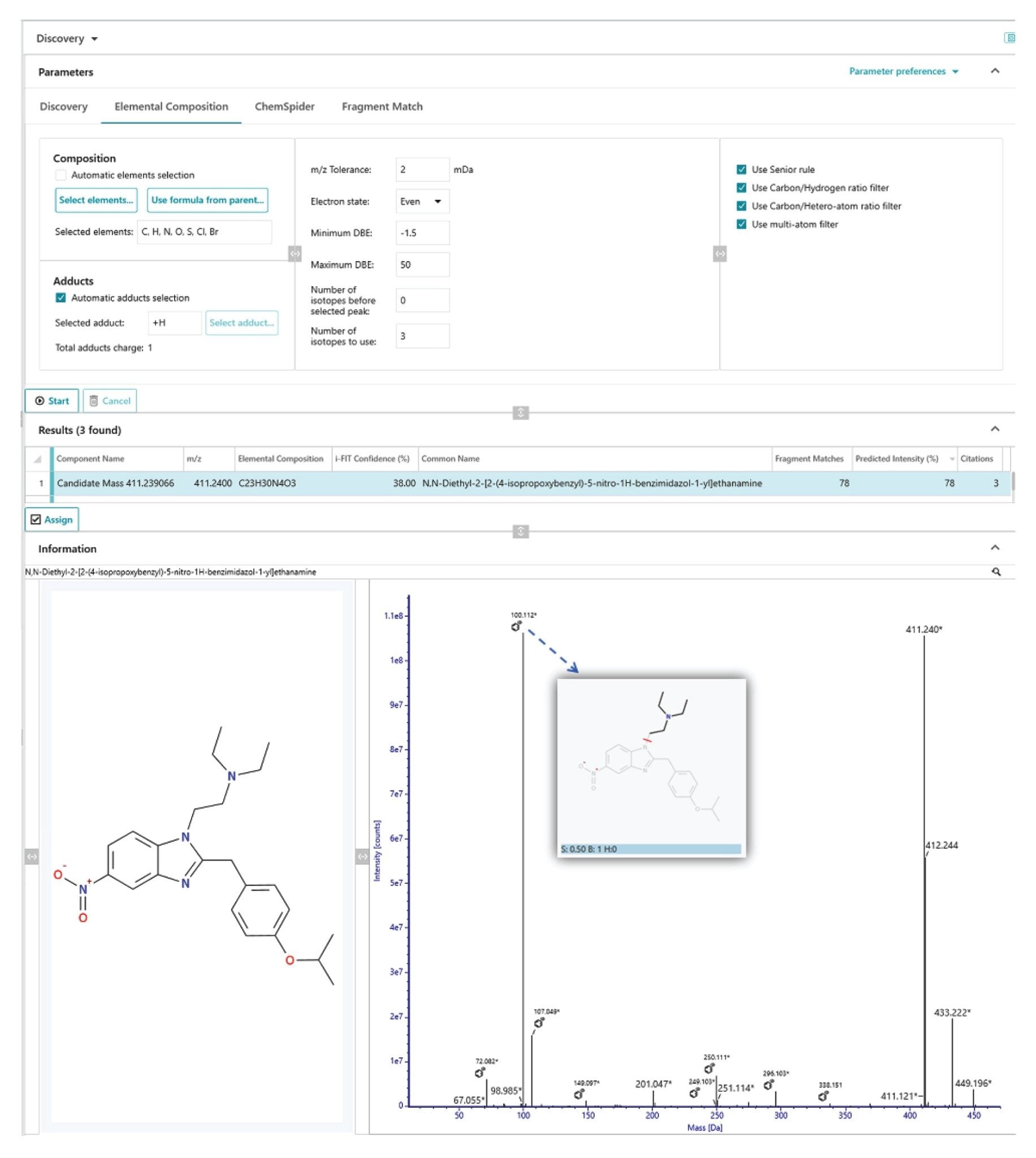 On selection of the component peak of the unknown for the elucidation process