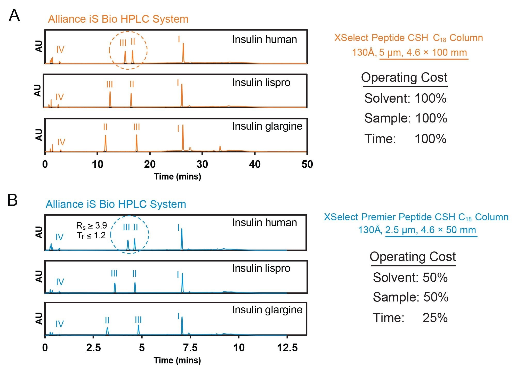 Peptide fragments of insulin analogs are resolved