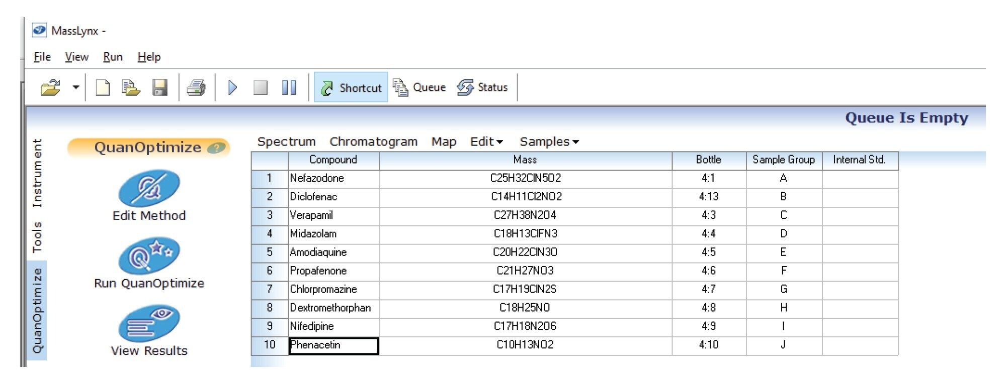 The QuanOptimize Compound List format used for optimization