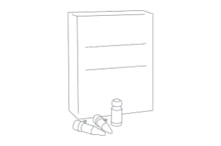 Line drawing of a kit (box with three, various vials)