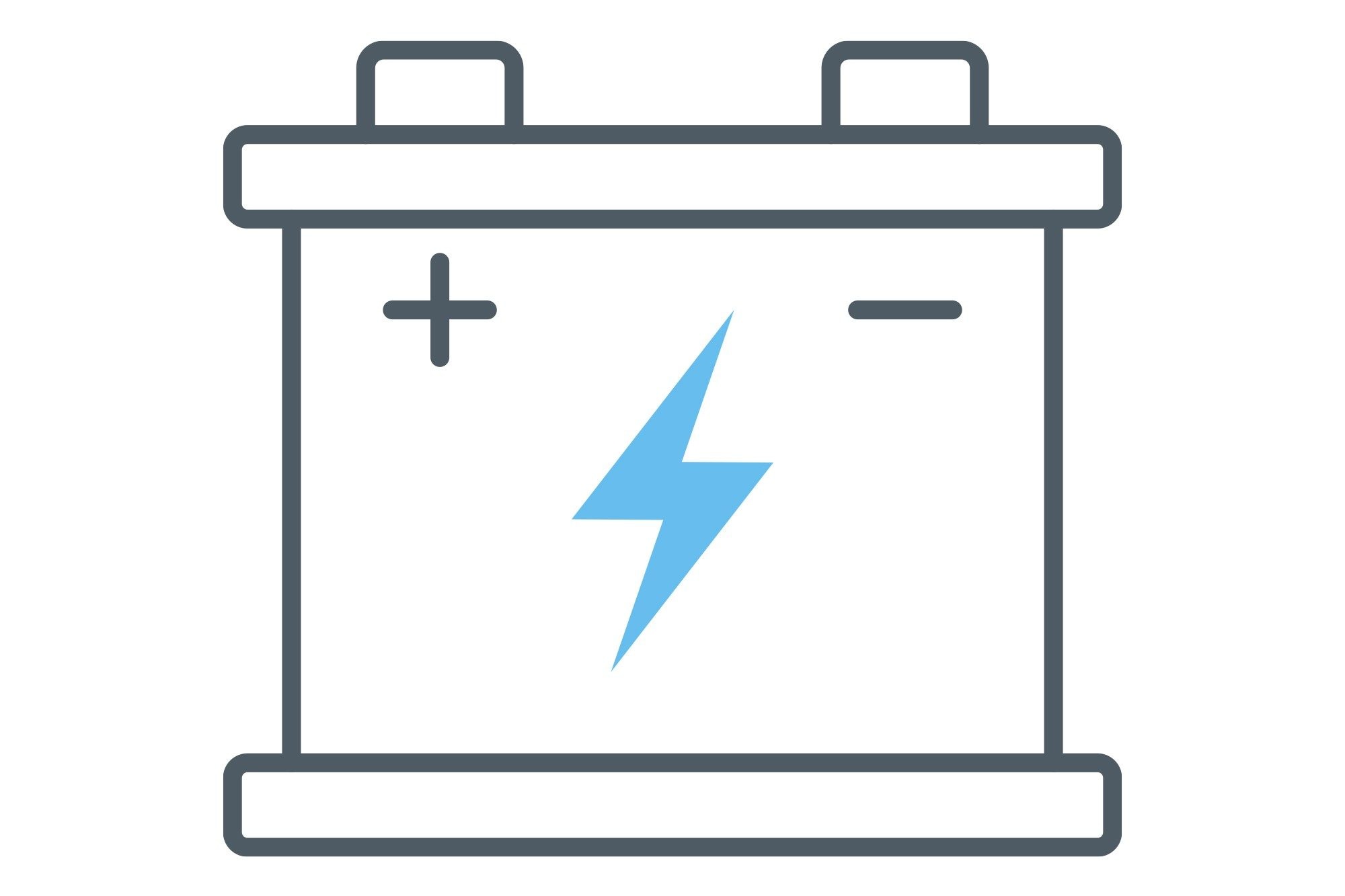 Line drawing of a battery with a lightning bolt in the middle