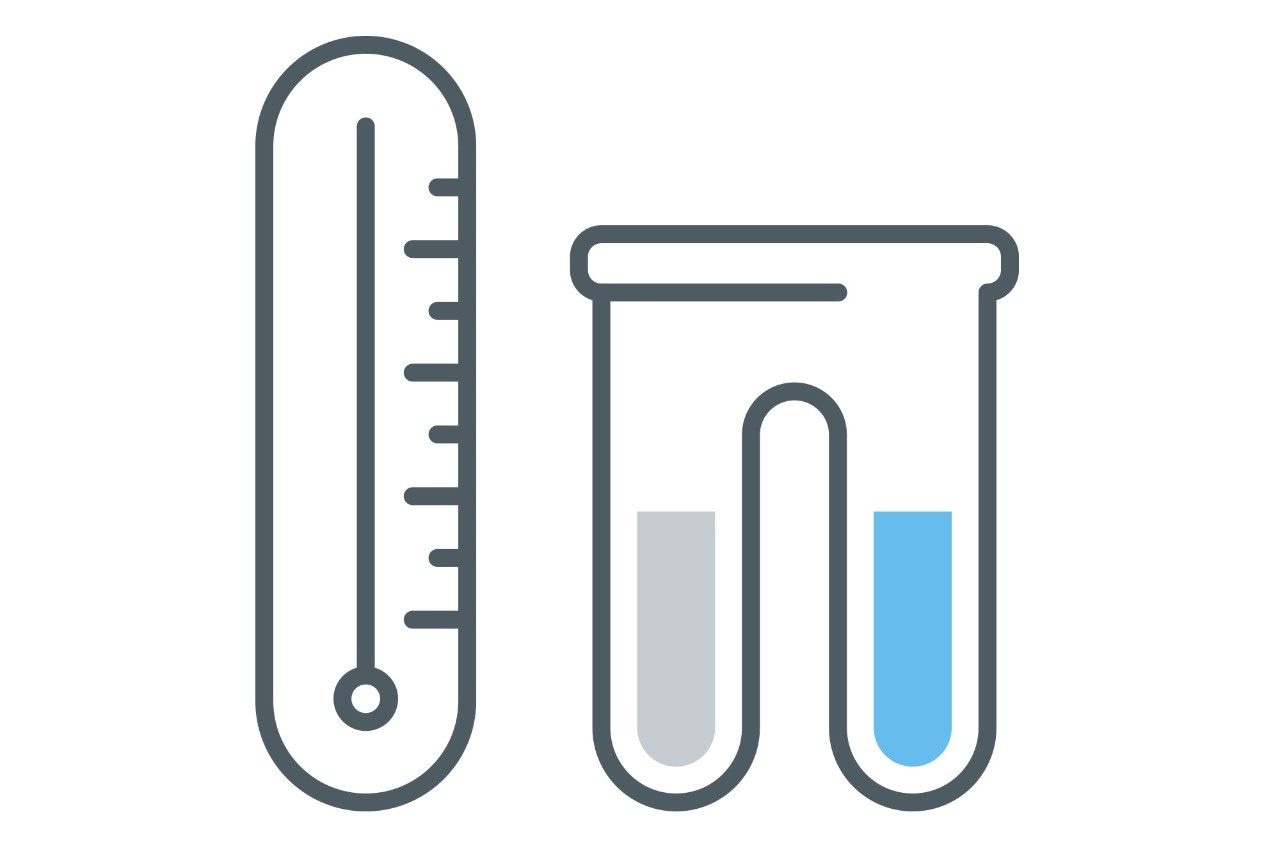 dessin épuré d’un tube à essai et d’un thermomètre