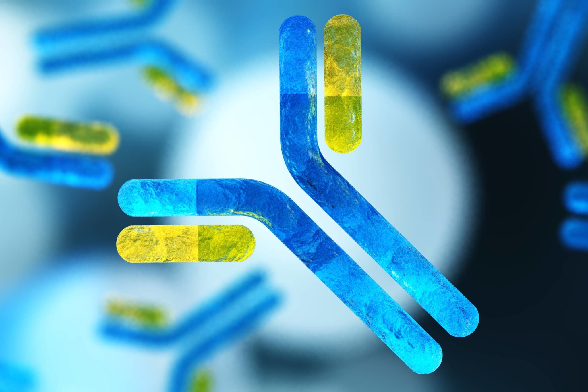 Estructura molecular de péptidos en azul