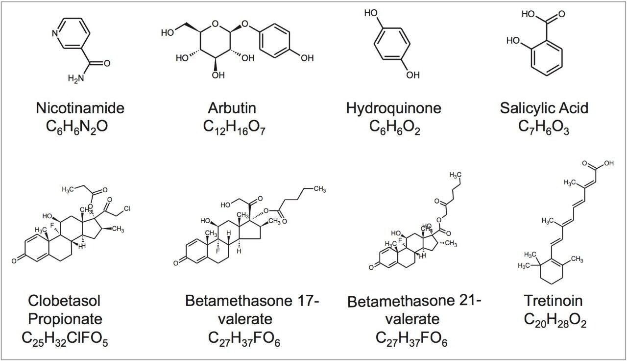 本実験で分析した美白剤の構造式