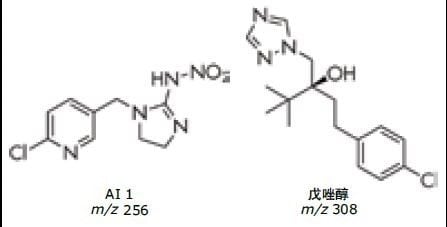 AI 1及戊唑醇的结构和m/z。