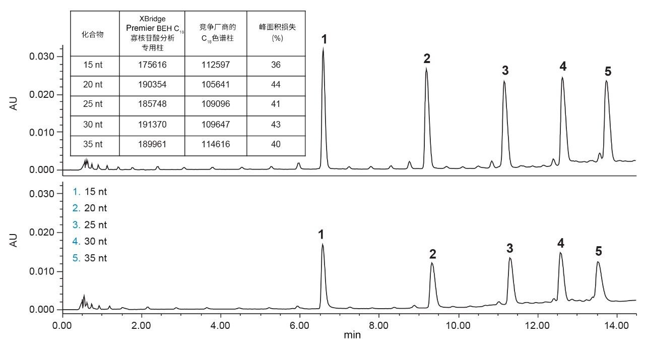 五种寡核苷酸的分离结果。